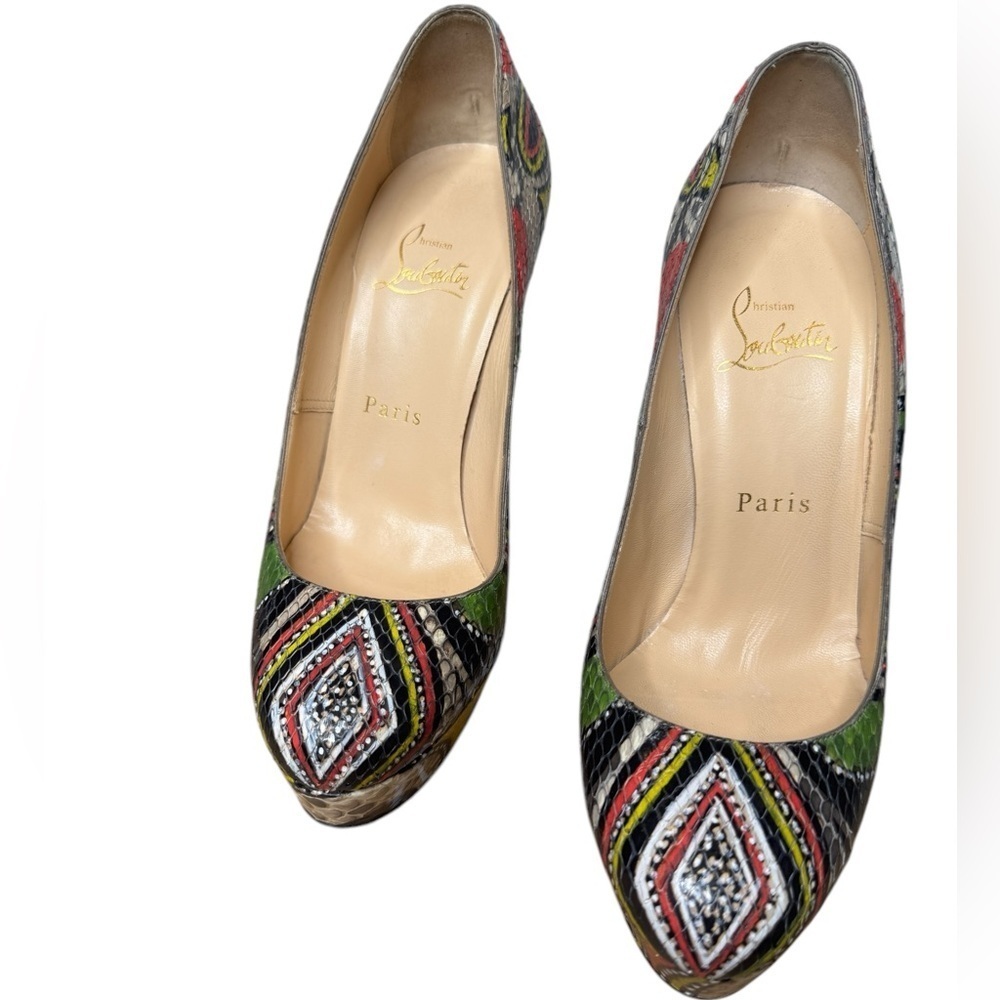 CHRISTIAN LOUBOUTIN Bianca Python Platform Pumps Multicolor Sz 37 orig box incl - Picture 4 of 6